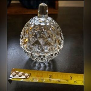 Vintage Pressed Glass Apple Shape Trinket Box Ring Dish With Lid Diamond Pattern